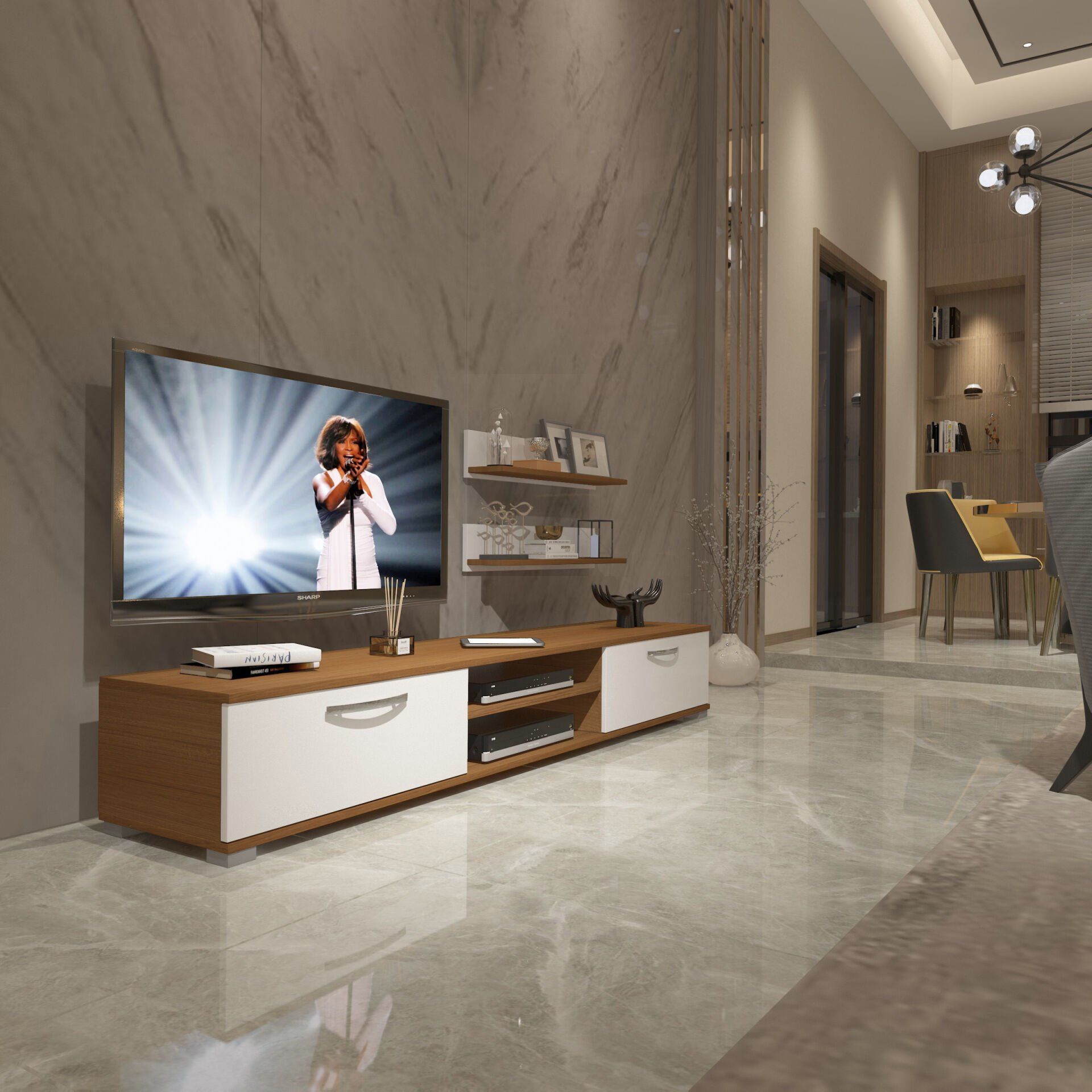 Decoraktiv Eko 4 Mdf Dvd Tv Ünitesi Tv Sehpası Ceviz - Beyaz