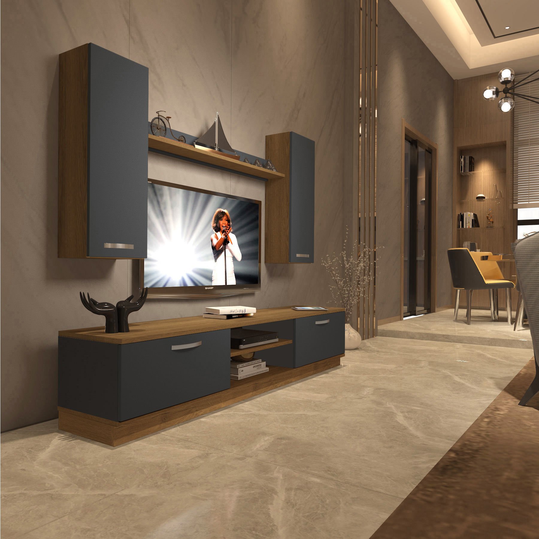 Decoraktiv Eko 5DB Mdf Dvd Tv Ünitesi Tv Sehpası Pera - Antrasit