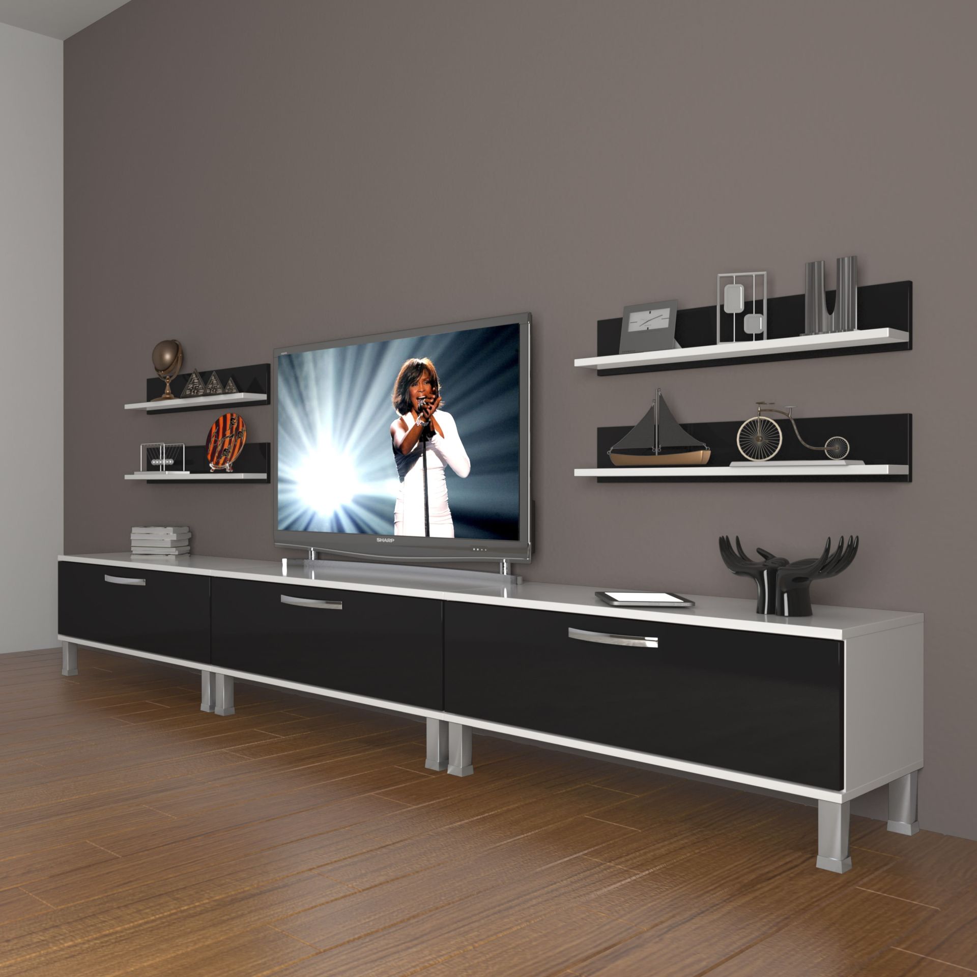 Decoraktiv Eko 270r Slm Krom Ayaklı Tv Ünitesi Tv Sehpası Beyaz - Siyah