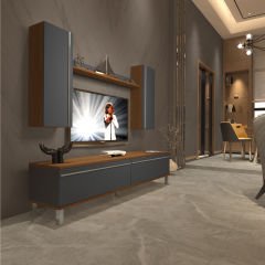 Decoraktiv Eko 5D Mdf Std Krom Ayaklı Tv Ünitesi Tv Sehpası Ceviz - Antrasit