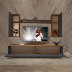 Decoraktiv Eko 5D Mdf Std Krom Ayaklı Tv Ünitesi Tv Sehpası Ceviz - Antrasit