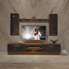 Decoraktiv Eko 5DB Mdf Dvd Tv Ünitesi Tv Sehpası Ceviz - Siyah Mermer