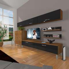 Decoraktiv Eko 8 Slm Std Krom Ayaklı Tv Ünitesi Tv Sehpası Ceviz - Siyah
