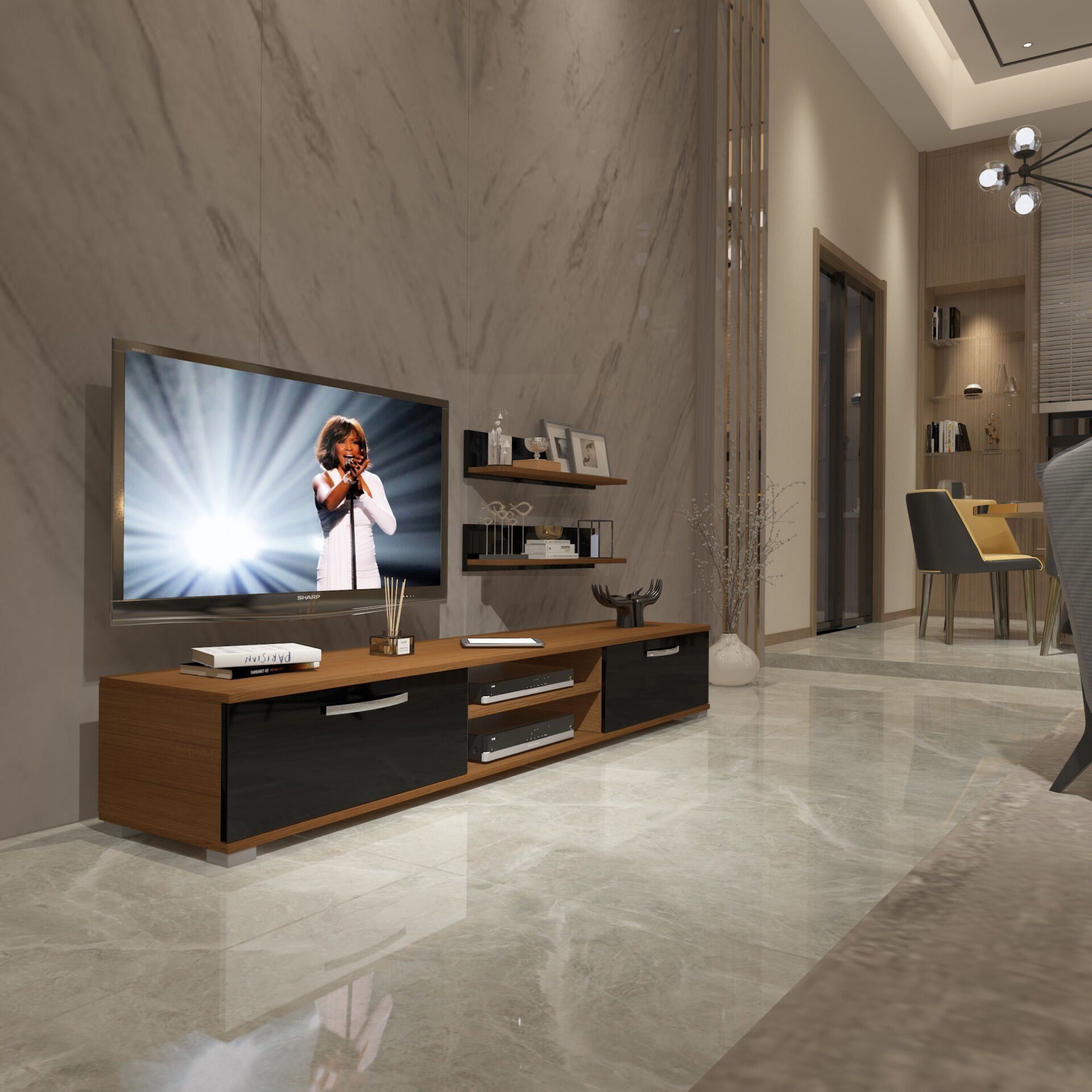 Decoraktiv Eko 4 Mdf Dvd Tv Ünitesi Tv Sehpası Ceviz - Siyah