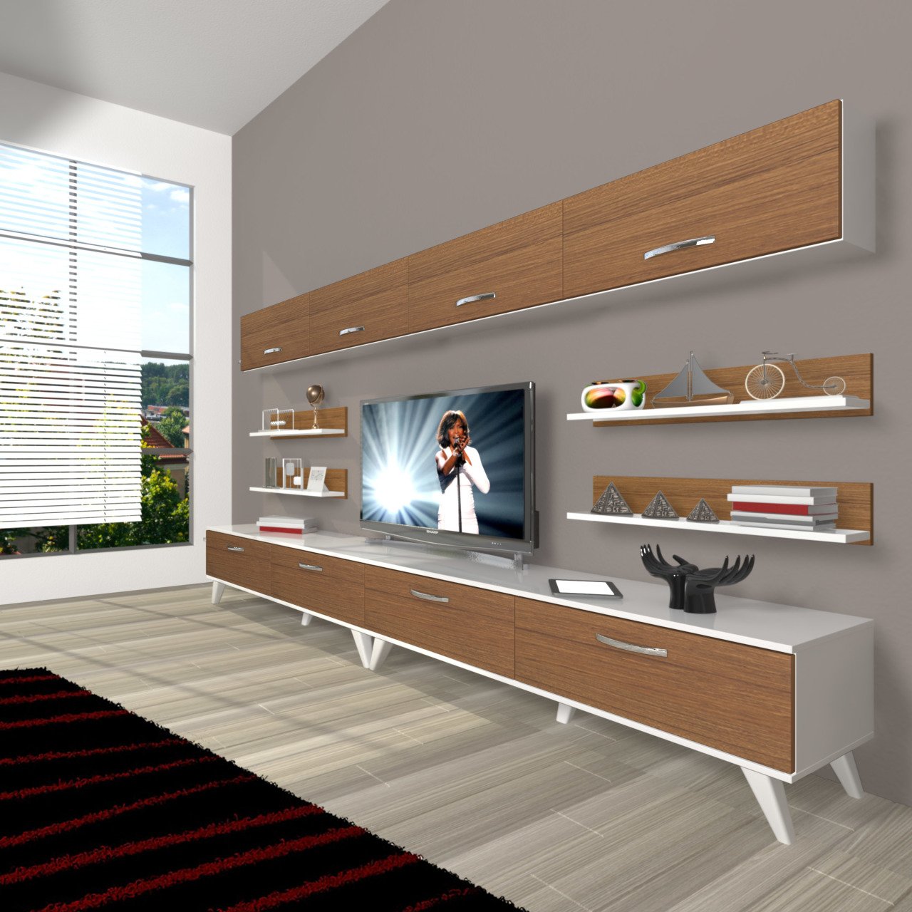 Decoraktiv Eko 360Y Slm Retro Tv Ünitesi Tv Sehpası Beyaz - Ceviz