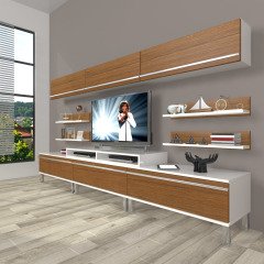 Decoraktiv Ekoflex 8Y Mdf Krom Ayaklı Tv Ünitesi Tv Sehpası Beyaz - Ceviz