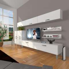 Decoraktiv Eko 8 Slm Std Krom Ayaklı Tv Ünitesi Tv Sehpası Parlak Beyaz