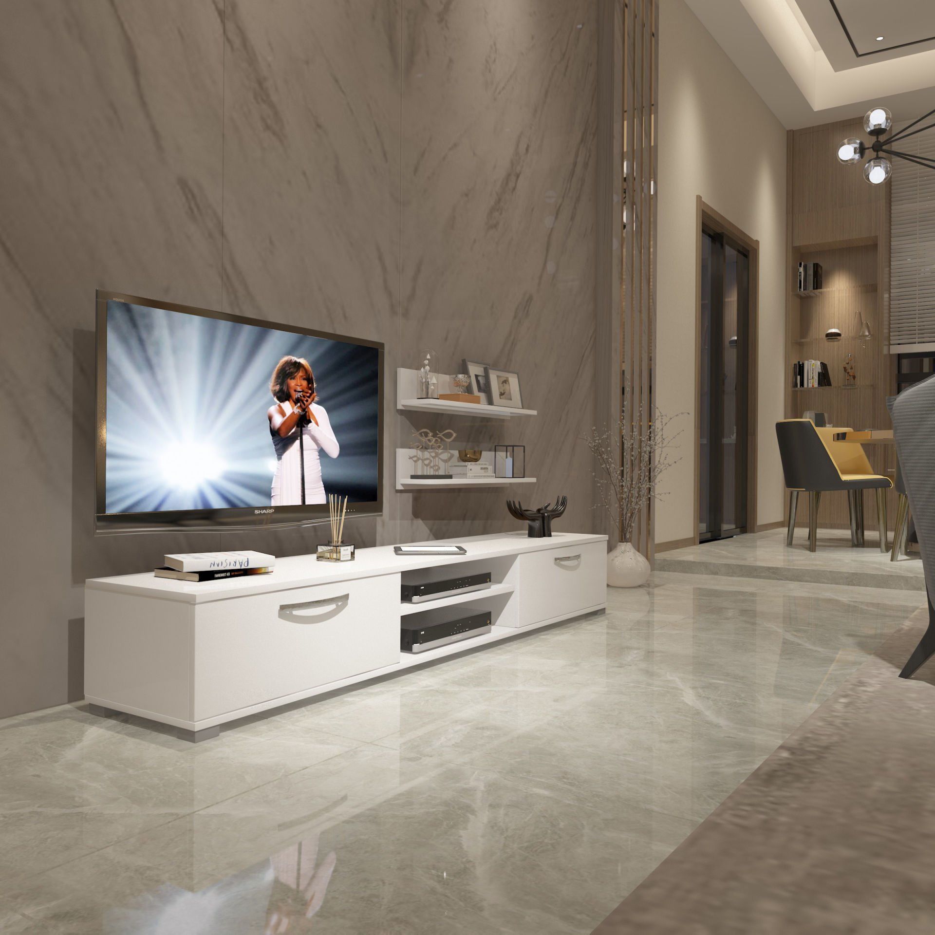 Decoraktiv Eko 4 Mdf Dvd Tv Ünitesi Tv Sehpası Parlak Beyaz