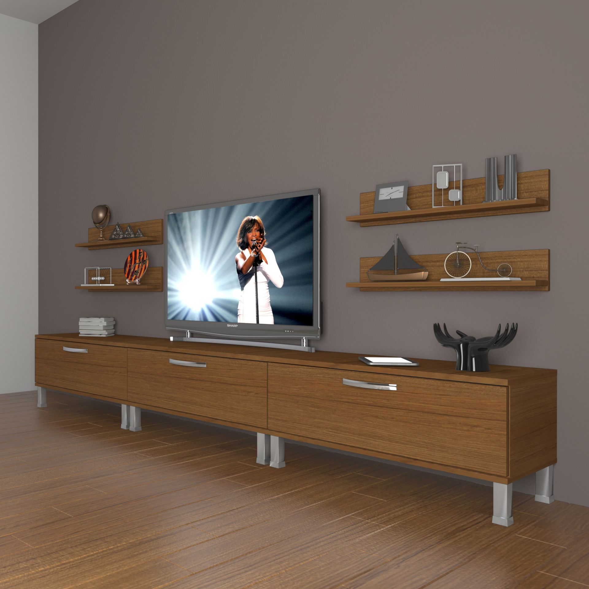 Decoraktiv Eko 270r Slm Krom Ayaklı Tv Ünitesi Tv Sehpası Ceviz
