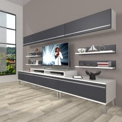 Decoraktiv Ekoflex 8Y Mdf Krom Ayaklı Tv Ünitesi Tv Sehpası Beyaz - Antrasit