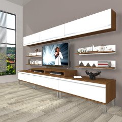 Decoraktiv Ekoflex 8Y Mdf Krom Ayaklı Tv Ünitesi Tv Sehpası Ceviz - Beyaz