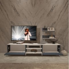 Decoraktiv Eko 4 Mdf Dvd Krom Ayaklı Tv Ünitesi Tv Sehpası Beyaz - Antrasit