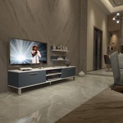 Decoraktiv Eko 4 Mdf Dvd Krom Ayaklı Tv Ünitesi Tv Sehpası Beyaz - Antrasit