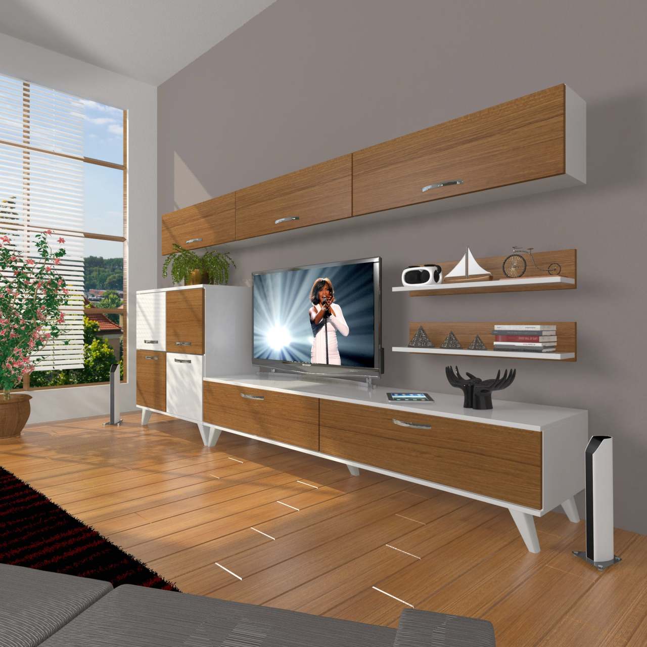 Decoraktiv Eko 8 Slm Std Retro Tv Ünitesi Tv Sehpası Beyaz - Ceviz