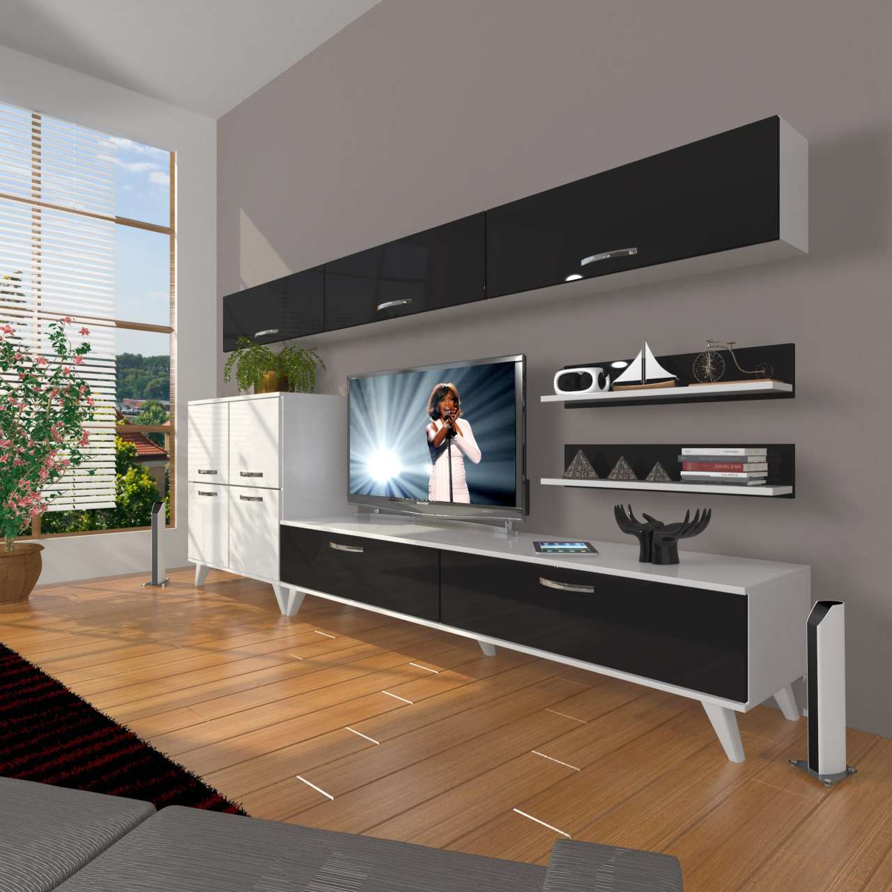 Decoraktiv Eko 8 Slm Std Retro Tv Ünitesi Tv Sehpası Beyaz - Siyah