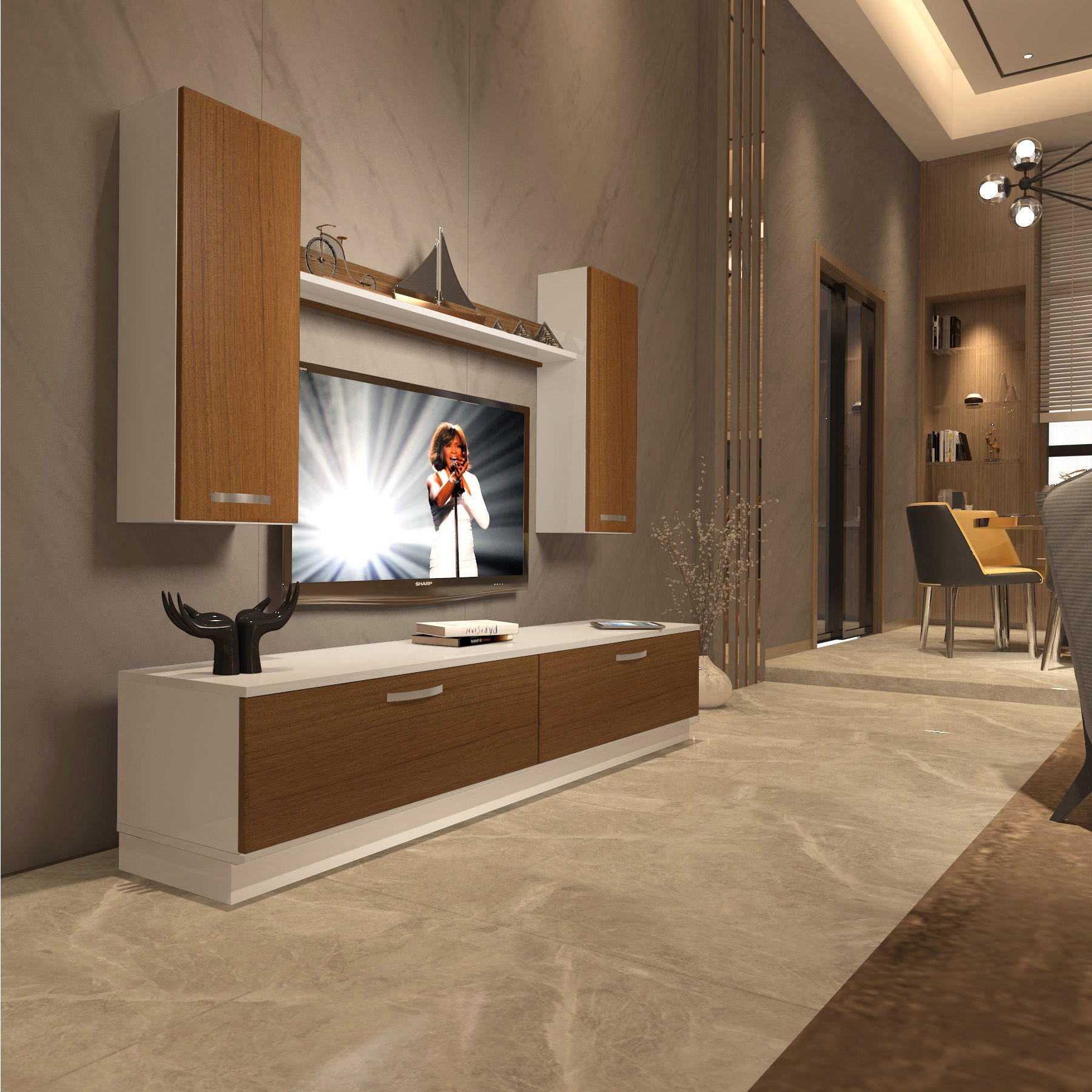Decoraktiv Eko 5DB Slm Std Tv Ünitesi Tv Sehpası Beyaz - Ceviz