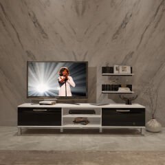 Decoraktiv Eko 4 Mdf Dvd Krom Ayaklı Tv Ünitesi Tv Sehpası Beyaz - Siyah