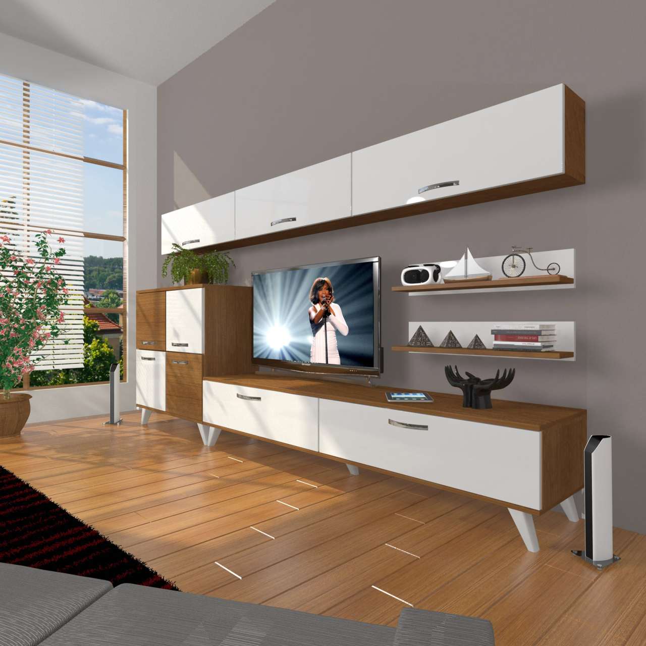Decoraktiv Eko 8 Slm Std Retro Tv Ünitesi Tv Sehpası Ceviz - Beyaz