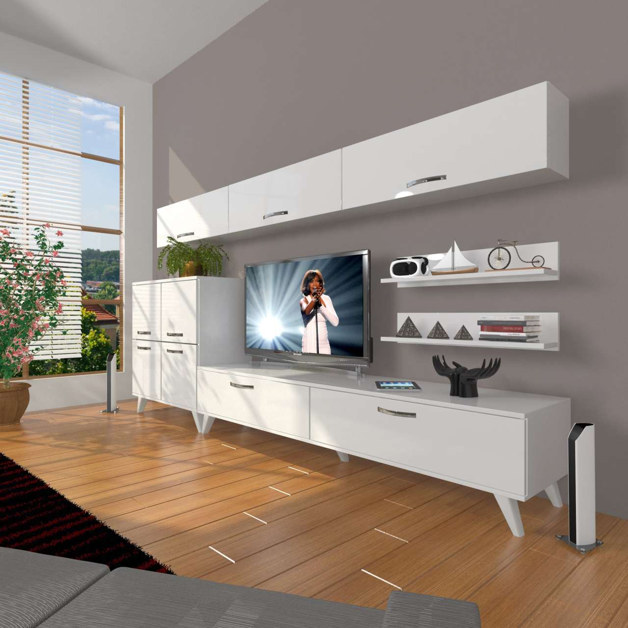 Decoraktiv Eko 8 Slm Std Retro Tv Ünitesi Tv Sehpası Parlak Beyaz