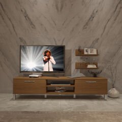 Decoraktiv Eko 4 Mdf Dvd Krom Ayaklı Tv Ünitesi Tv Sehpası Ceviz