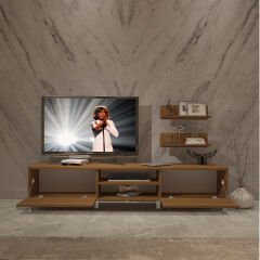 Decoraktiv Eko 4 Mdf Dvd Krom Ayaklı Tv Ünitesi Tv Sehpası Ceviz