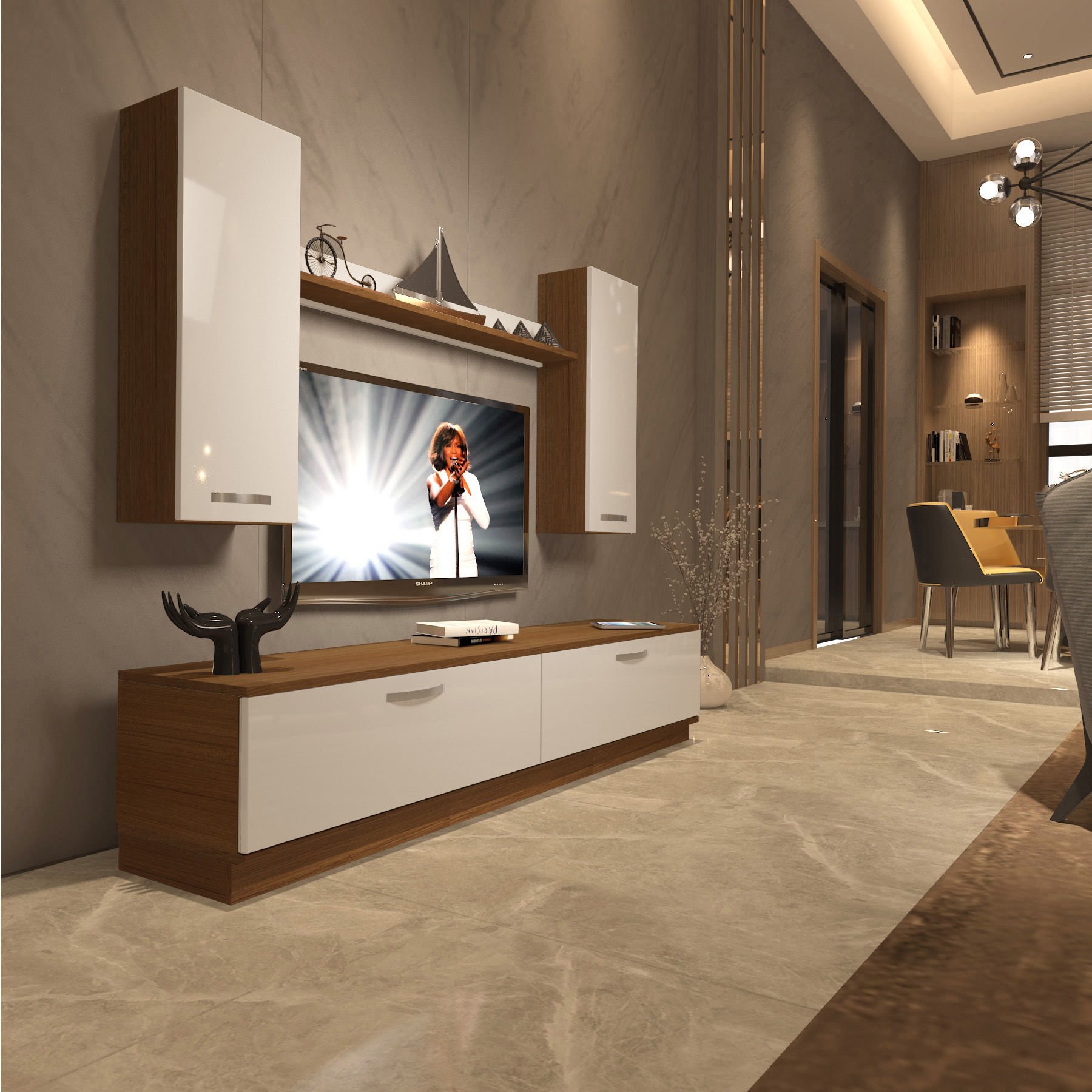 Decoraktiv Eko 5DB Slm Std Tv Ünitesi Tv Sehpası Ceviz - Beyaz