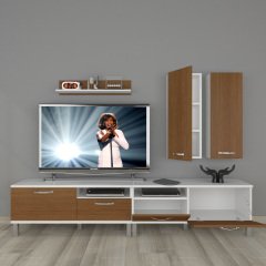 Decoraktiv Eko 5220D Slm Krom Ayaklı Tv Ünitesi Tv Sehpası Beyaz - Ceviz