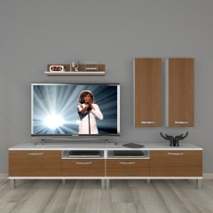 Decoraktiv Eko 5220D Slm Krom Ayaklı Tv Ünitesi Tv Sehpası Beyaz - Ceviz