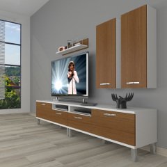 Decoraktiv Eko 5220D Slm Krom Ayaklı Tv Ünitesi Tv Sehpası Beyaz - Ceviz