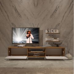 Decoraktiv Eko 4 Mdf Dvd Krom Ayaklı Tv Ünitesi Tv Sehpası Ceviz - Beyaz