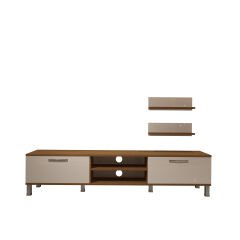 Decoraktiv Eko 4 Mdf Dvd Krom Ayaklı Tv Ünitesi Tv Sehpası Ceviz - Beyaz