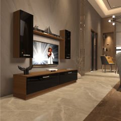 Decoraktiv Eko 5DB Slm Std Tv Ünitesi Tv Sehpası Ceviz - Siyah