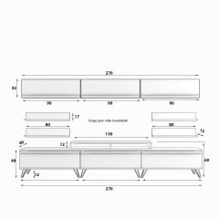 Decoraktiv Ekoflex 8Y Mdf Retro Tv Ünitesi Tv Sehpası Beyaz - Siyah