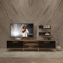 Decoraktiv Eko 4 Mdf Dvd Krom Ayaklı Tv Ünitesi Tv Sehpası Ceviz - Siyah