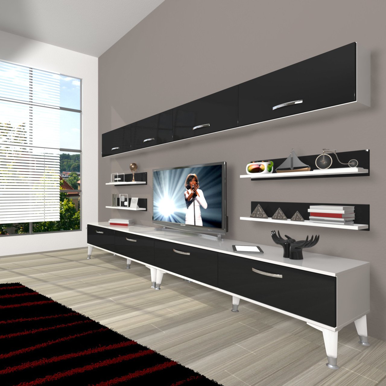Decoraktiv Eko 360Y Slm Silver Tv Ünitesi Tv Sehpası Beyaz - Siyah