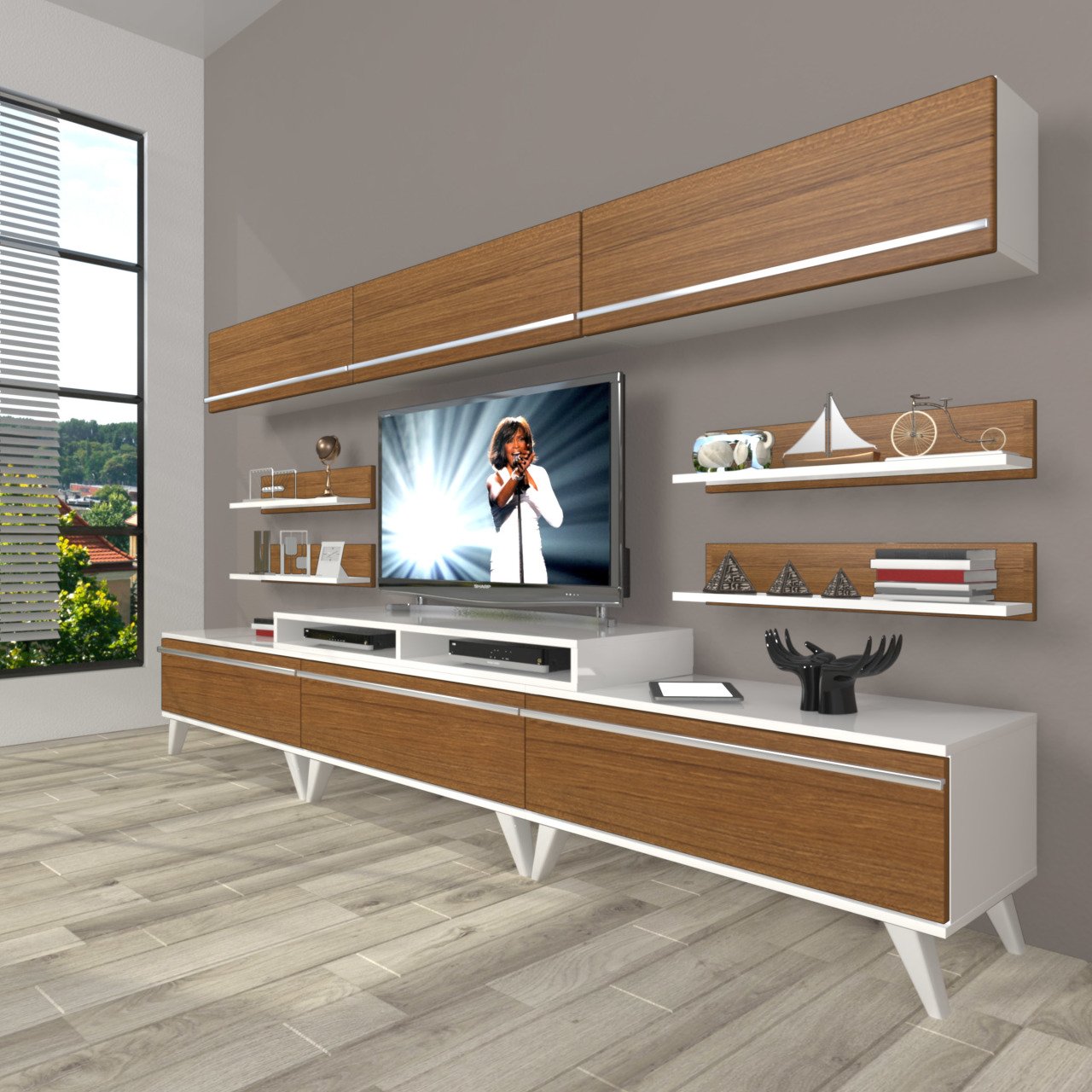 Decoraktiv Ekoflex 8Y Mdf Retro Tv Ünitesi Tv Sehpası Beyaz - Ceviz