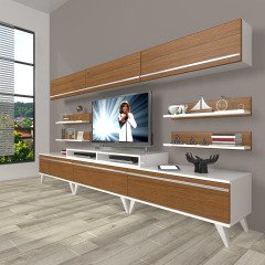 Decoraktiv Ekoflex 8Y Mdf Retro Tv Ünitesi Tv Sehpası Beyaz - Ceviz