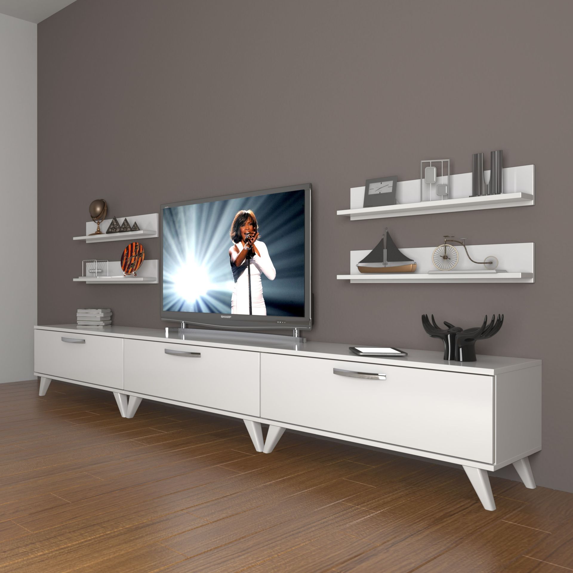 Decoraktiv Eko 270r Slm Retro Tv Ünitesi Tv Sehpası Parlak Beyaz