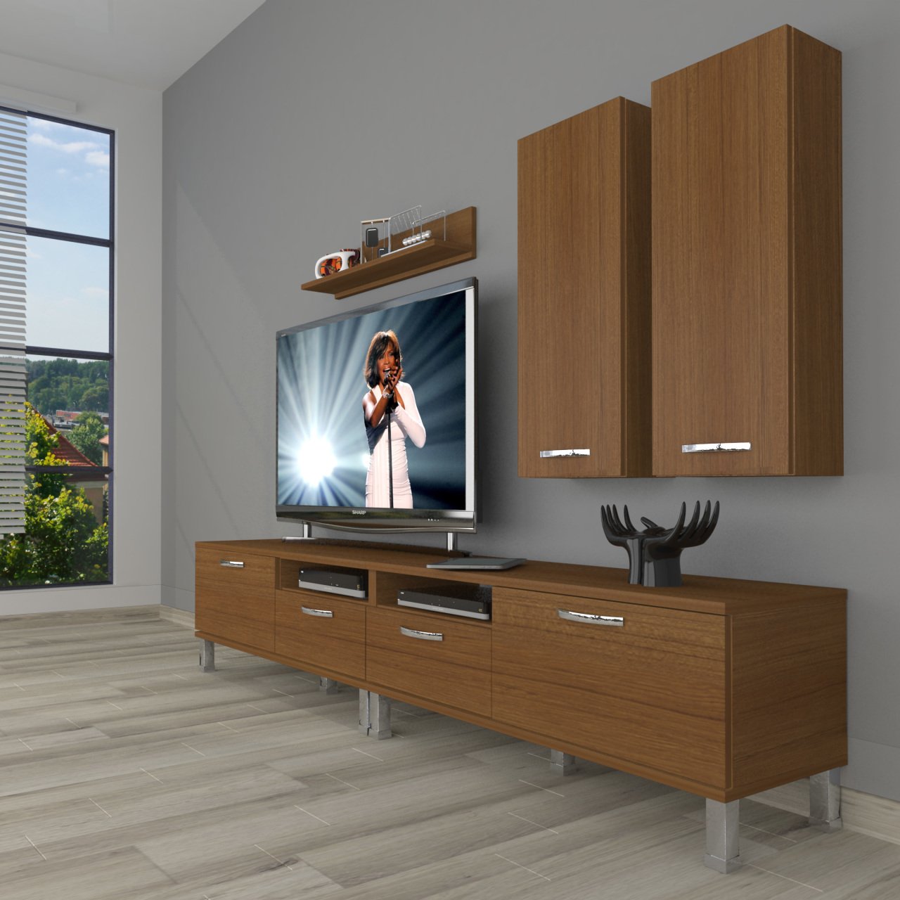 Decoraktiv Eko 5220D Slm Krom Ayaklı Tv Ünitesi Tv Sehpası Ceviz