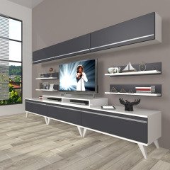 Decoraktiv Ekoflex 8Y Mdf Retro Tv Ünitesi Tv Sehpası Beyaz - Antrasit