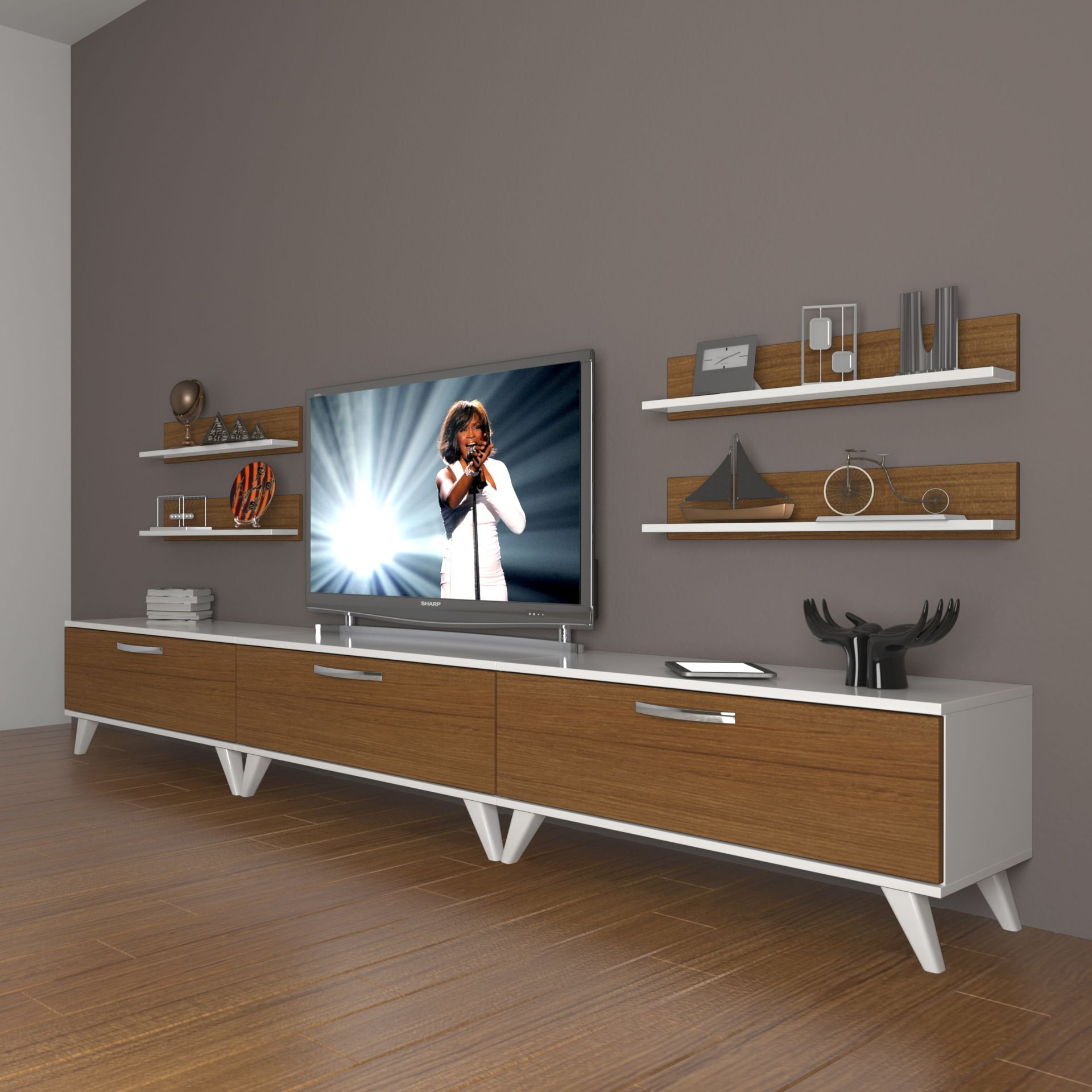 Decoraktiv Eko 270r Slm Retro Tv Ünitesi Tv Sehpası Beyaz - Ceviz