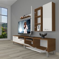 Decoraktiv Eko 5220D Slm Krom Ayaklı Tv Ünitesi Tv Sehpası Ceviz - Beyaz