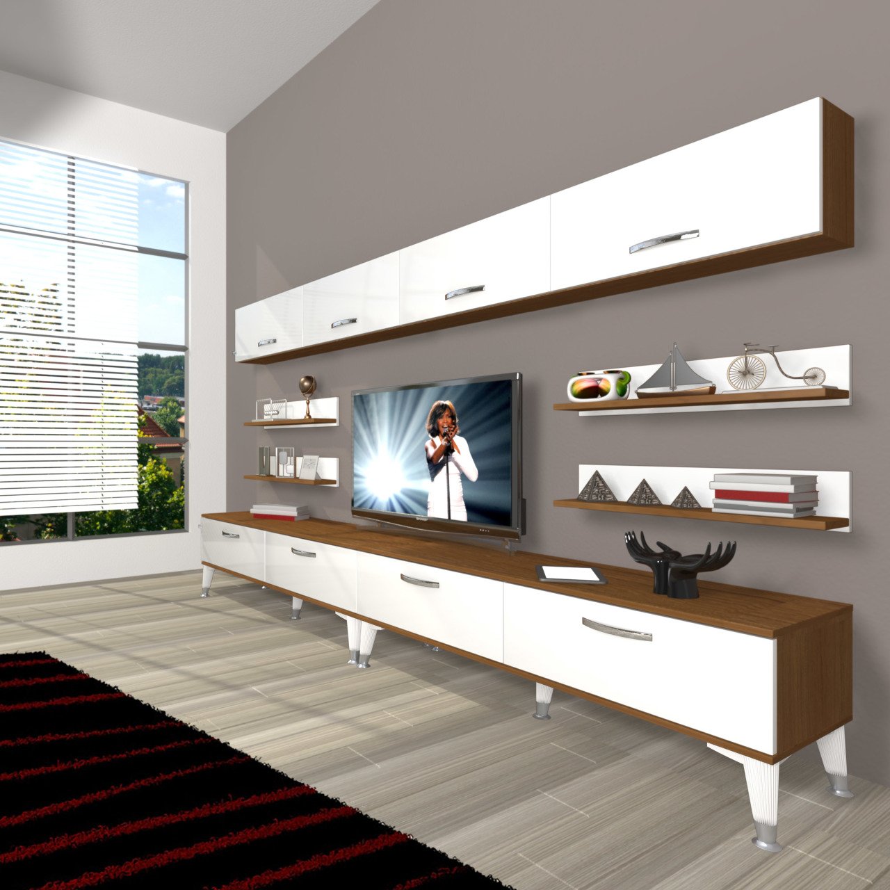 Decoraktiv Eko 360Y Slm Silver Tv Ünitesi Tv Sehpası Ceviz - Beyaz
