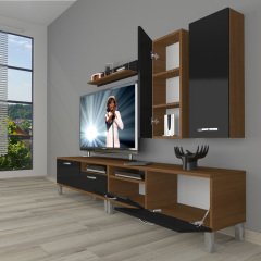 Decoraktiv Eko 5220D Slm Krom Ayaklı Tv Ünitesi Tv Sehpası Ceviz - Siyah