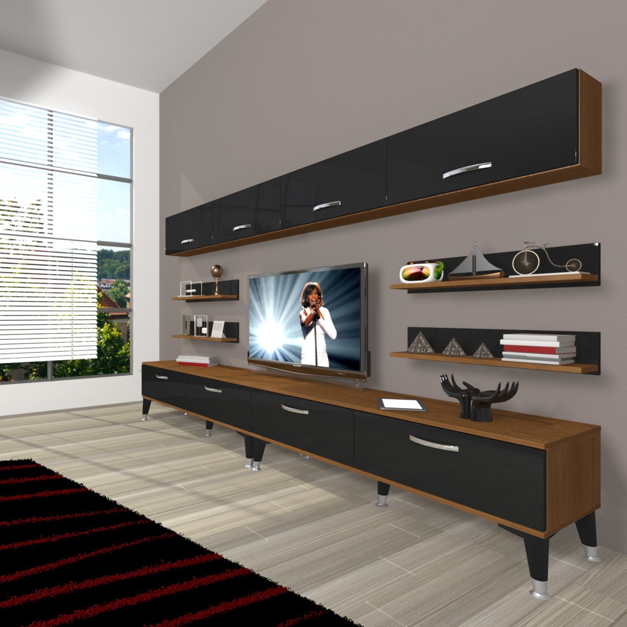 Decoraktiv Eko 360Y Slm Silver Tv Ünitesi Tv Sehpası Ceviz - Siyah