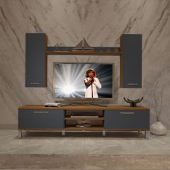 Decoraktiv Eko 5D Mdf Dvd Krom Ayaklı Tv Ünitesi Tv Sehpası Ceviz - Antrasit