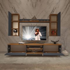 Decoraktiv Eko 5D Mdf Dvd Krom Ayaklı Tv Ünitesi Tv Sehpası Ceviz - Antrasit