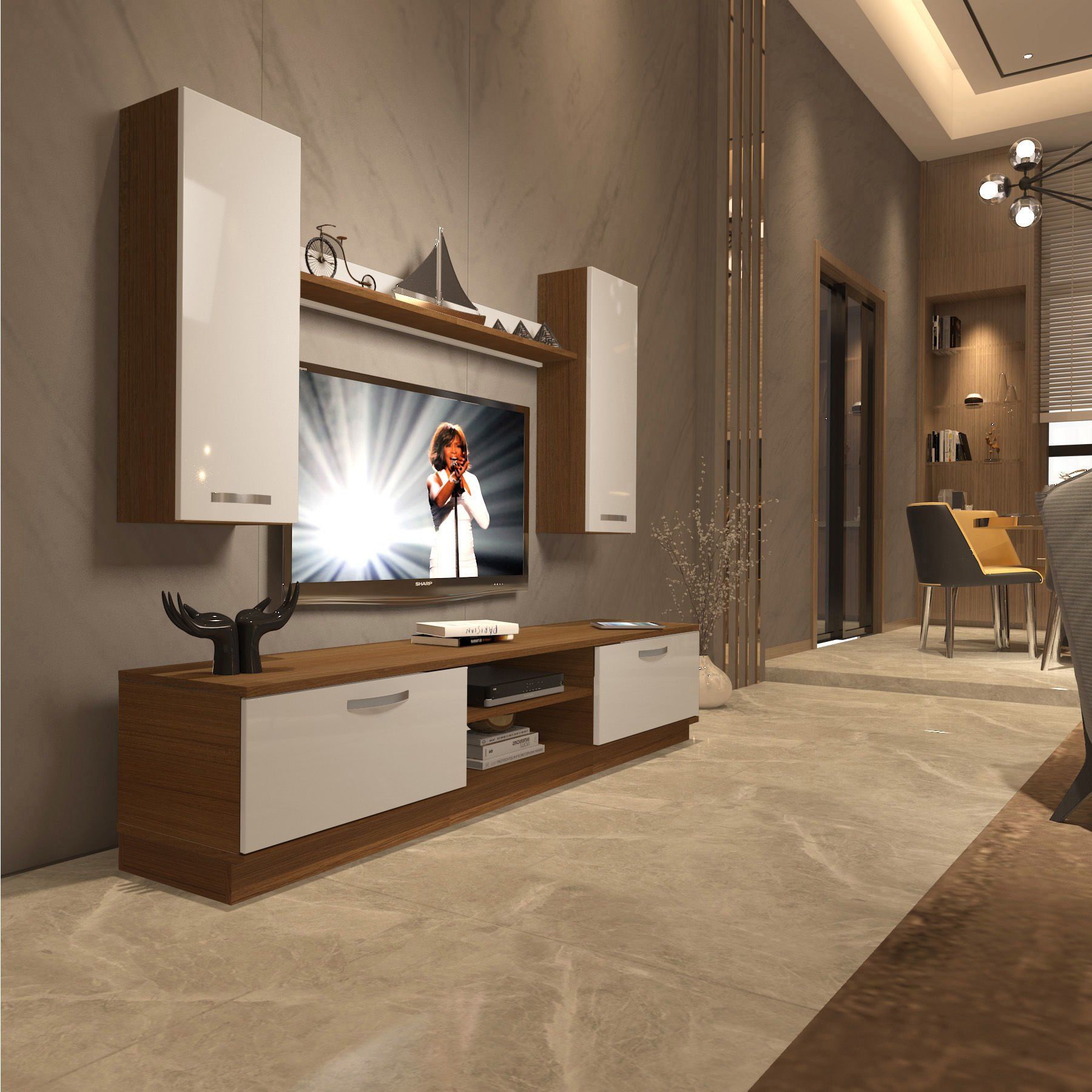 Decoraktiv Eko 5DB Slm Dvd Tv Ünitesi Tv Sehpası Ceviz - Beyaz