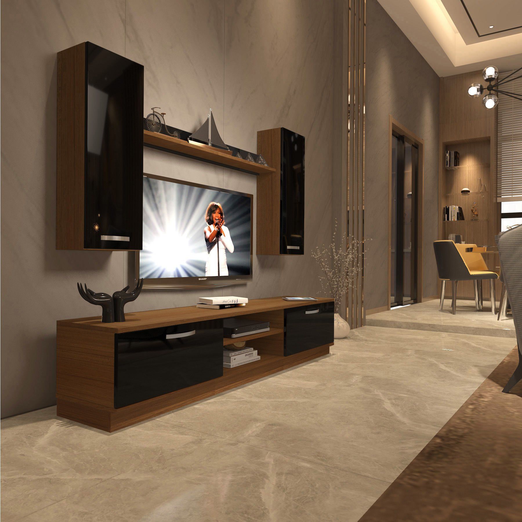 Decoraktiv Eko 5DB Slm Dvd Tv Ünitesi Tv Sehpası Ceviz - Siyah