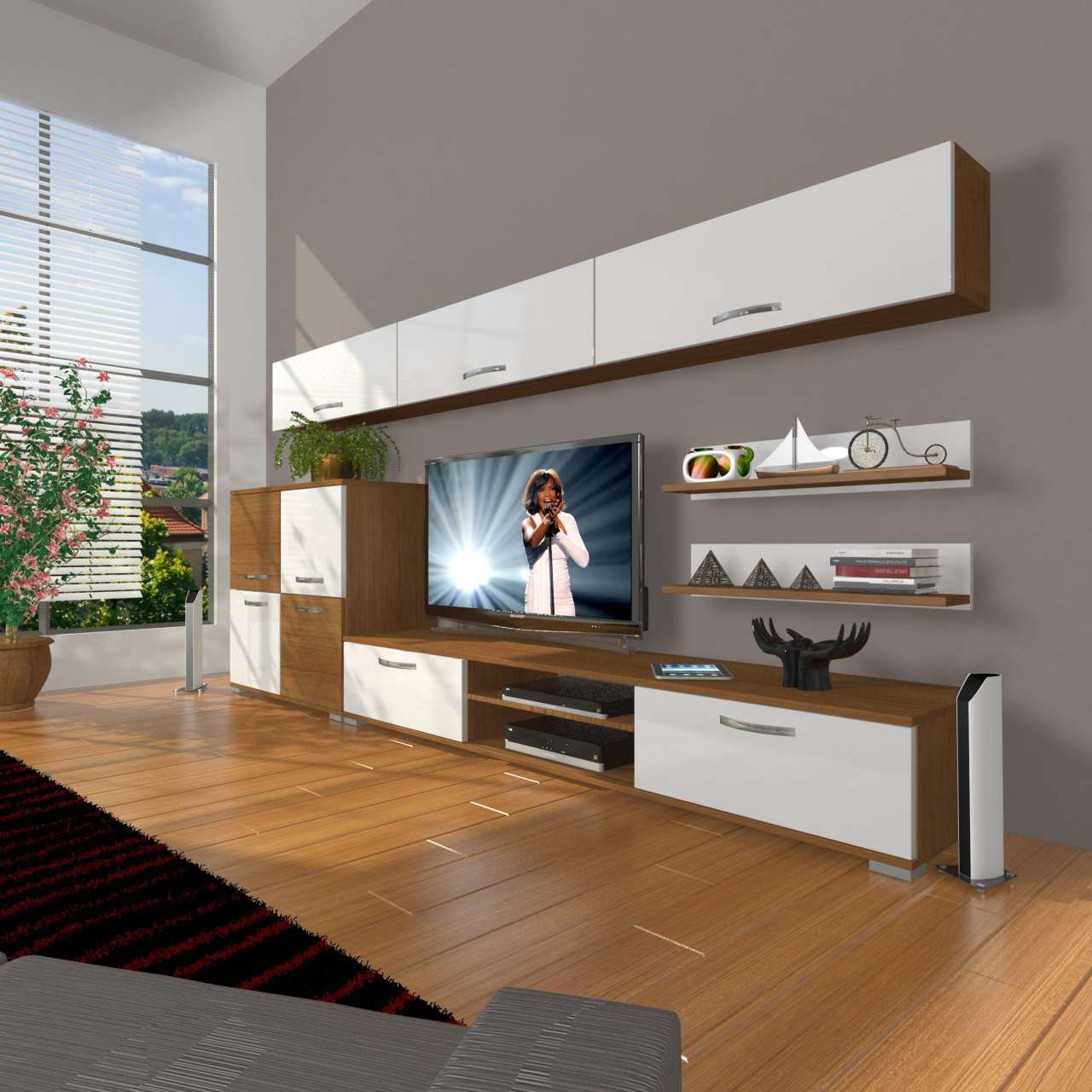Decoraktiv Eko 8 Slm Dvd Tv Ünitesi Tv Sehpası Ceviz - Beyaz